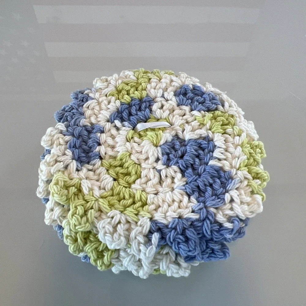 Handmade Crochet Coasters Set of 4 Blue‎ Green White Cottagecore New 5 Inches
